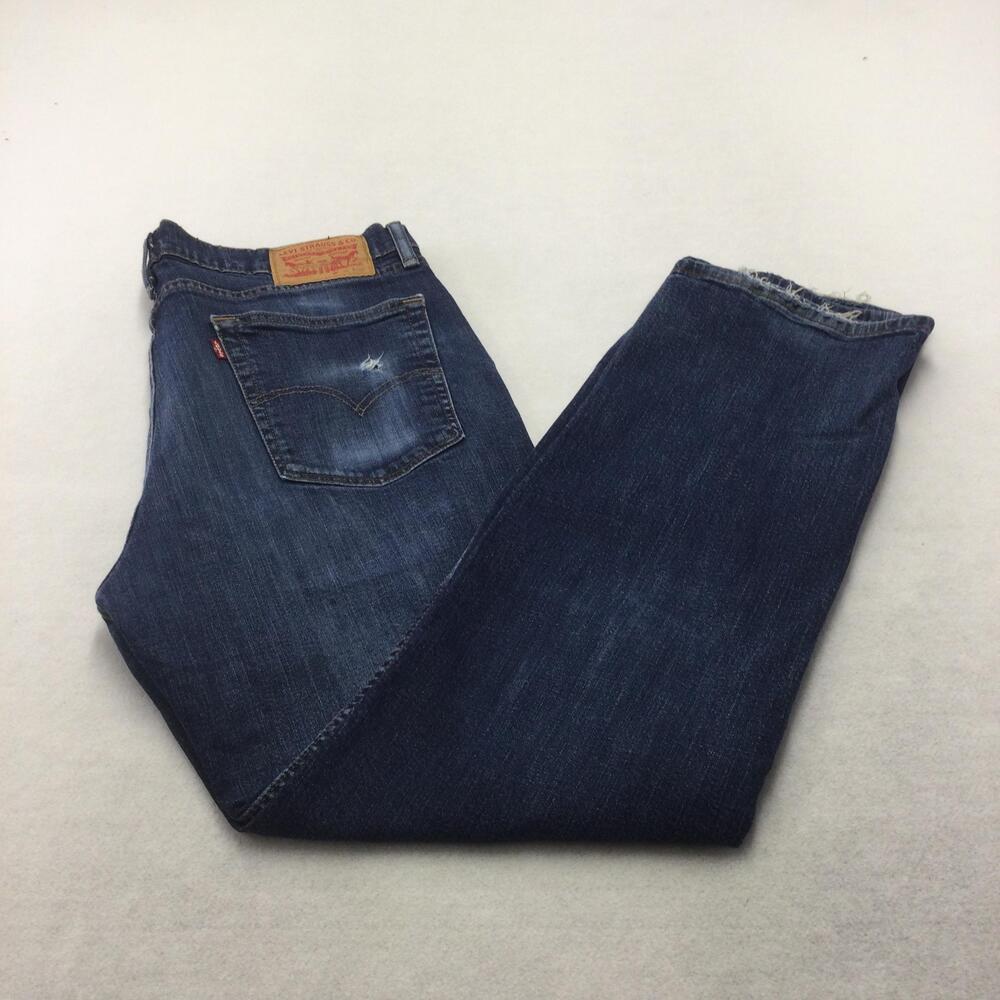 Levis 514 Jeans Mens 36x32 Blue Medium Wash Regular Straight Zip Fly Distressed